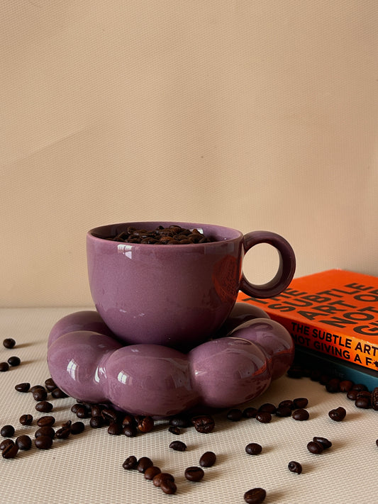 Mauve Bloom Mug Saucer Set